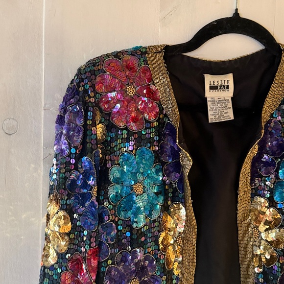 Vintage Leslie Faye Sequin Beaded Silk Evening Blazer Jacket. Medium. - Picture 3 of 8
